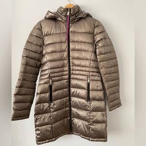 Andrew Marc Premium Down Packable Quilted Gray Hooded Full Zip Puffer Jacket S